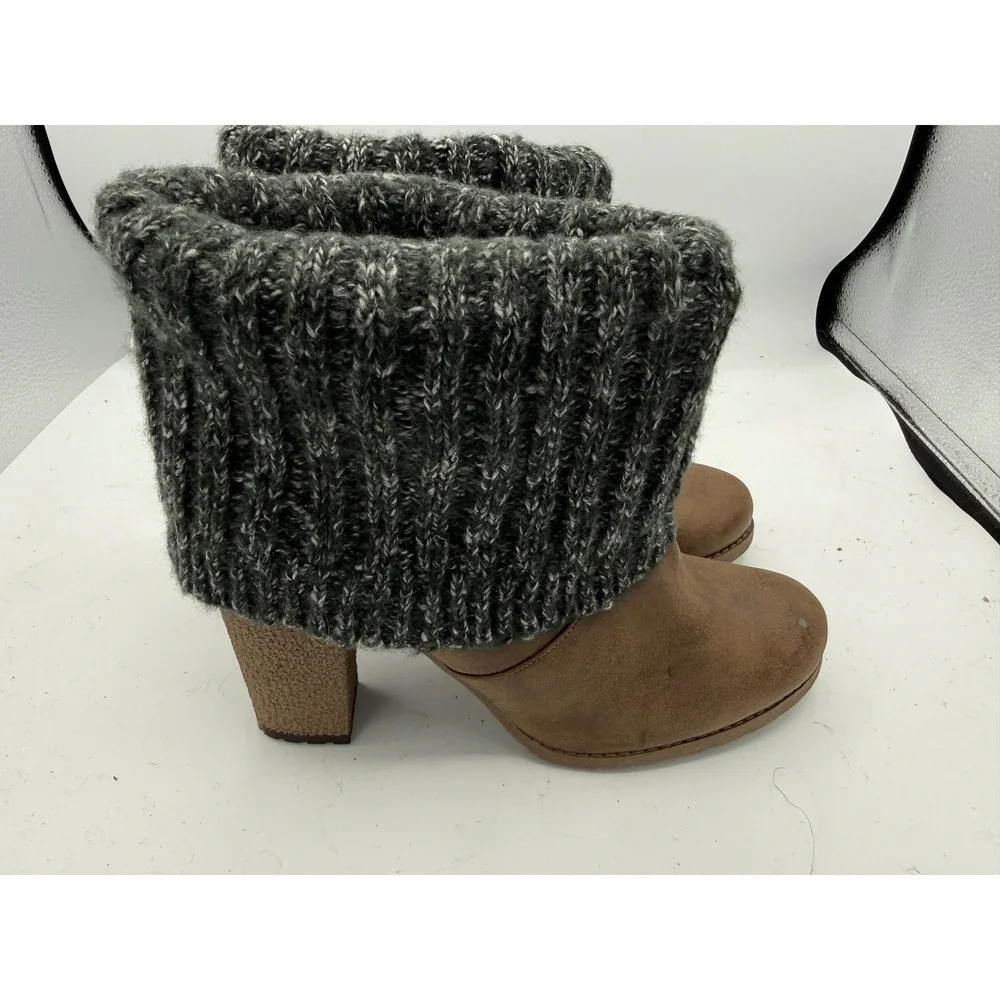 Muk Luks Womens Brown Knit Cuff Block Heel Ankle Boots 17286 Ivory Size 10